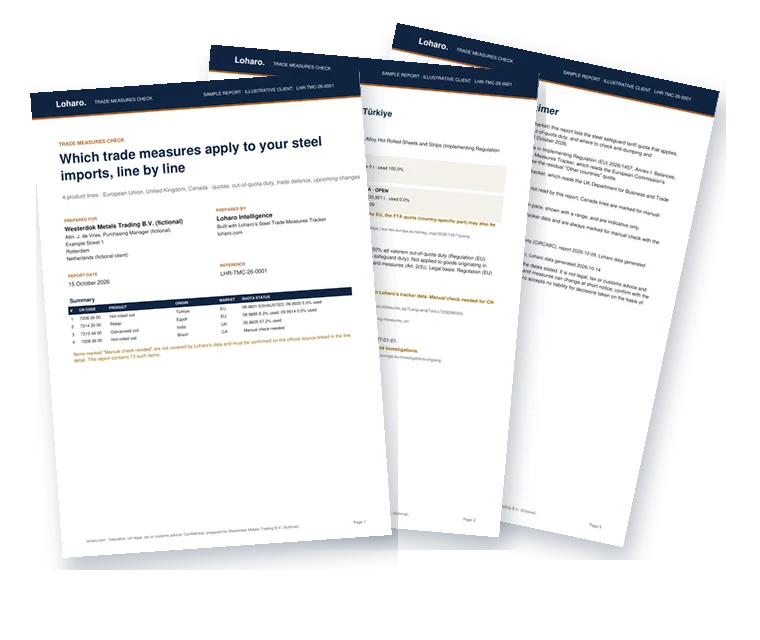 Pages from the Loharo Trade Measures Check sample report