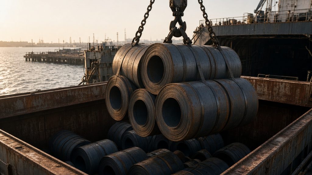 Hot-rolled steel coils unloaded at a US port