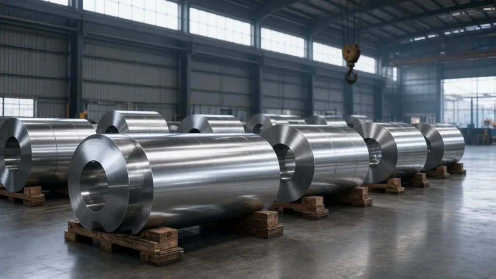 Illustration: cold-rolled stainless steel coils stored in a port warehouse